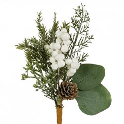 Betűzős havas pick, fehér bogyókkal, tobozzal, 23 cm