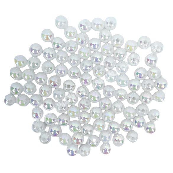 Műanyag gyöngy, fehér, irizáló, 6 mm, 50 g/csomag