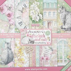   Scrapbook tömb, Orchideák és macskák, 30,5x30,5 cm, 10 db/csomag