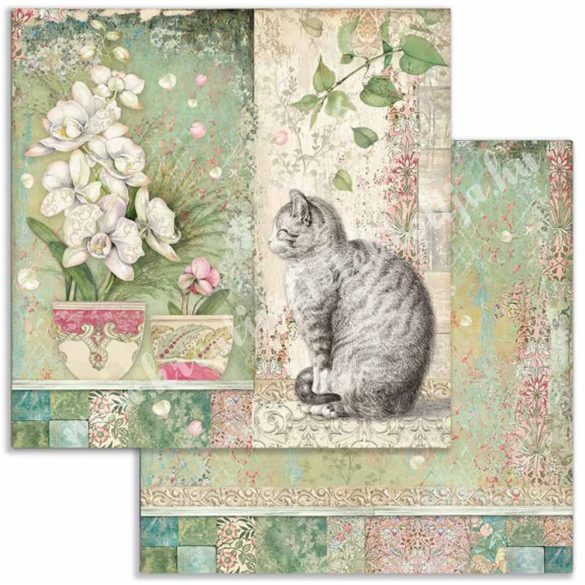 Scrapbook tömb, Orchideák és macskák, 30,5x30,5 cm, 10 db/csomag