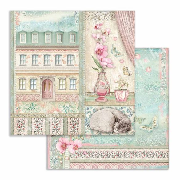 Scrapbook tömb, Orchideák és macskák, 30,5x30,5 cm, 10 db/csomag