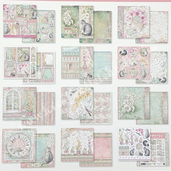 Scrapbook tömb, Orchideák és macskák, 30,5x30,5 cm, 10 db/csomag
