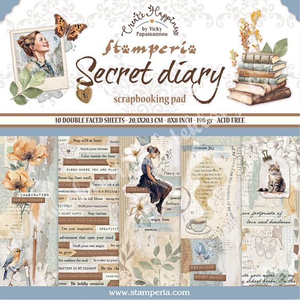 Scrapbook tömb, titkos napló, 20,3x20,3 cm, 10 db/csomag