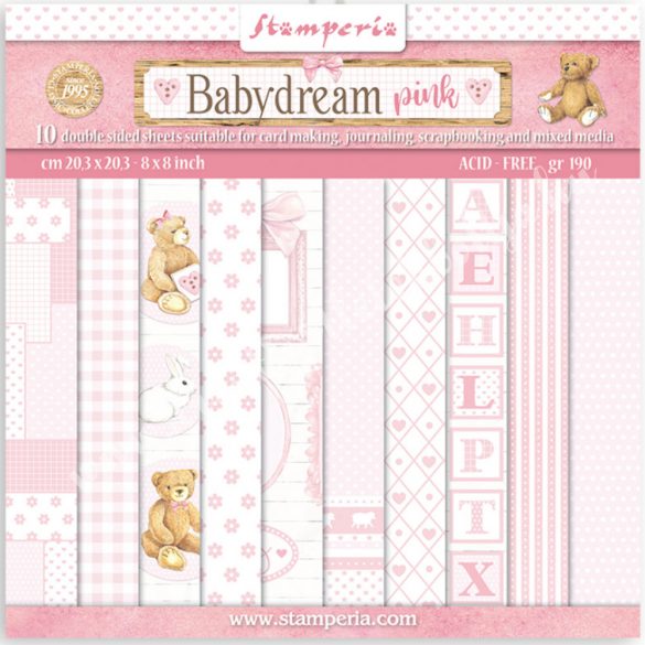 Scrapbook tömb, Babydream pink, 20x20 cm, 10 db/csomag