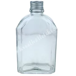 Lapos üvegpalack, lapos, csavaros fémkupakkal, 200 ml