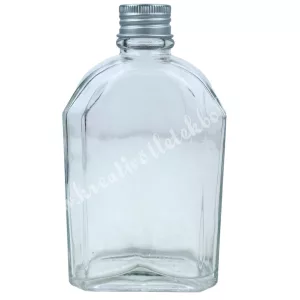 Lapos üvegpalack, lapos, csavaros fémkupakkal, 200 ml