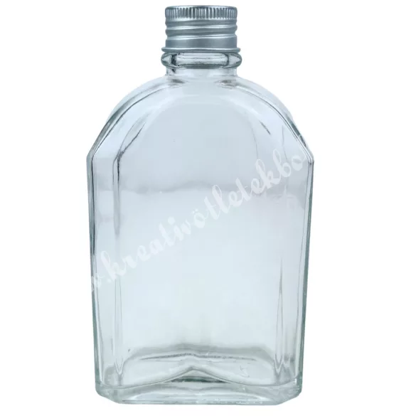 Lapos üvegpalack, lapos, csavaros fémkupakkal, 200 ml