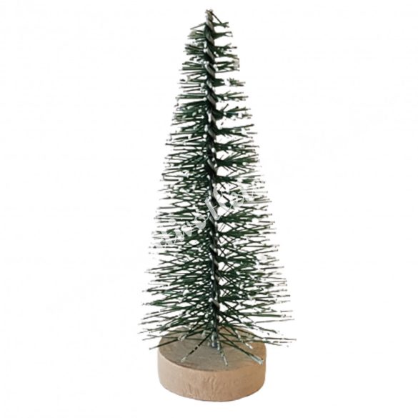 Zöld mini fenyőfa, fa talpon, 8 cm, 10 db/csomag