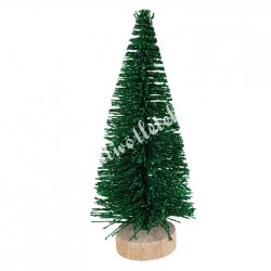Zöld mini fenyőfa, glitteres, fa talpon, 8 cm