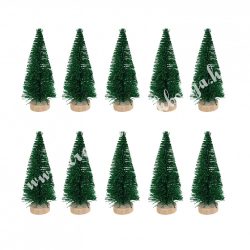 Zöld mini fenyőfa, glitteres, fa talpon, 8 cm, 10 darab