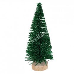 Zöld mini fenyőfa, glitteres, fa talpon, 10 cm