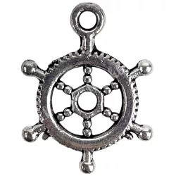 Fémmedál, hajókormány, platina, 1,5x2 cm