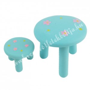 Mini asztal kisszékkel, kék, virágos, 2db/szett