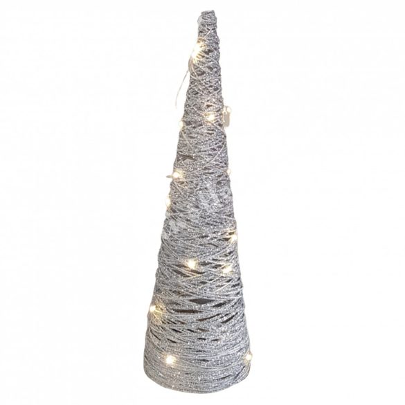 Glitteres ezüst kúp,  LED világítással, 11,5x38 cm