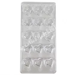   Műanyag öntőforma bonbonhoz, szív alakú, 15 db-os, 13,5x27,3 cm