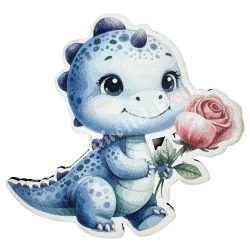 MDF tábla, dinoszaurusz virággal, 10x9,5 cm