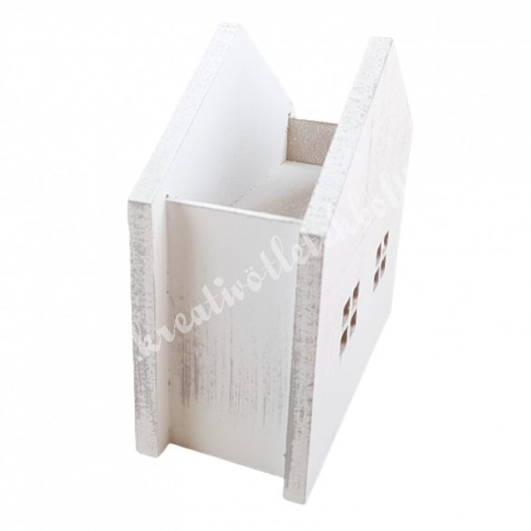 MDF dekorációs alap, házikó, fehér, 17x17,5 cm