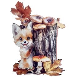 Mdf tábla, fatörzs rókával, 12x16 cm