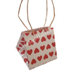 Ajándéktasak, fehér-piros, 12x12x12 cm