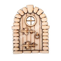 Ajtó, fa, íves, tégla hatású, 8,5x6,3cm