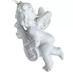 Akasztós polyresin angyal lanttal, fehér, 2,5x4 cm 