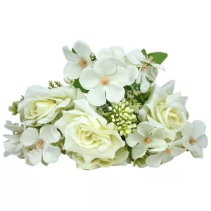 Rózsa-hortenzia csokor, fehér, 30 cm
