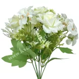 Rózsa-hortenzia csokor, fehér, 30 cm