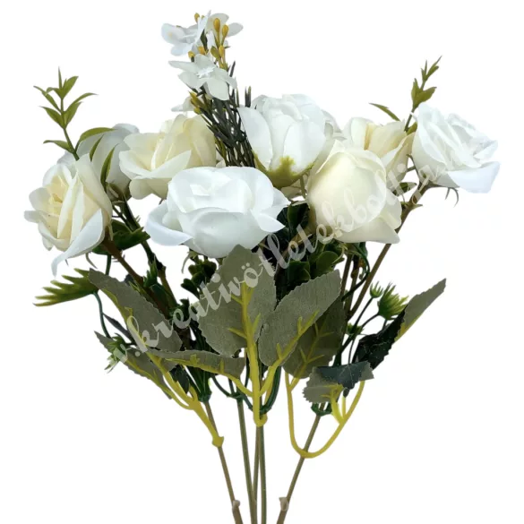 Rózsacsokor, fehér-krém, 31 cm