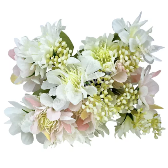 Vegyes virágcsokor, fehér-rózsaszín, 28 cm