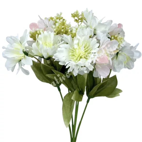 Vegyes virágcsokor, fehér-rózsaszín, 28 cm