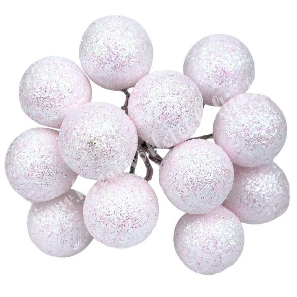 Betűzős csillámos hungarocell golyó, halvány rózsaszín, 2 cm, 12 db/csokor