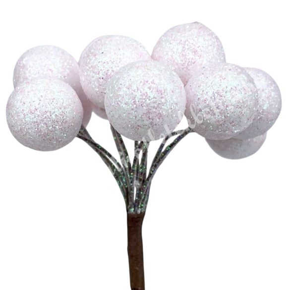 Betűzős csillámos hungarocell golyó, halvány rózsaszín, 2 cm, 12 db/csokor