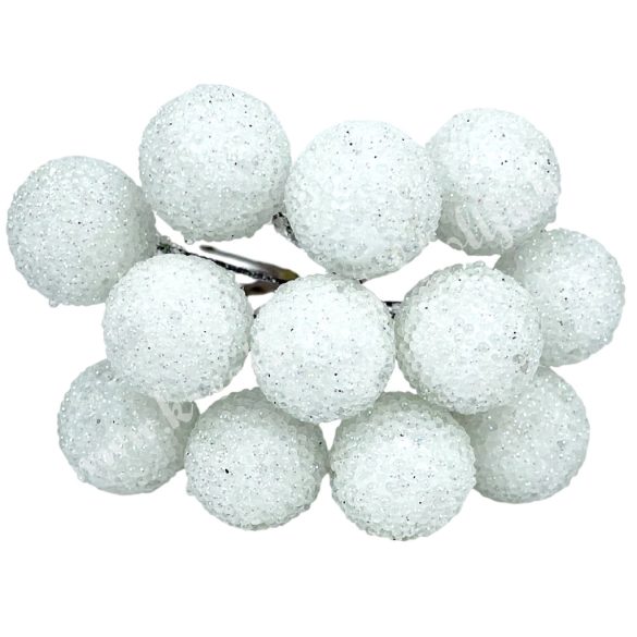 Betűzős cukros hungarocell golyó, fehér, 1,8 cm, 12 db/csokor