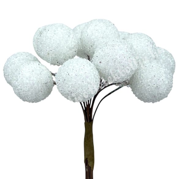 Betűzős cukros hungarocell golyó, fehér, 1,8 cm, 12 db/csokor