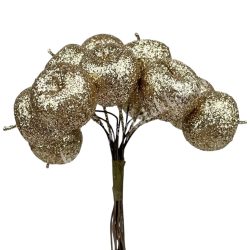   Betűzős alma, csillámos antikarany, 2x2,5 cm, 12 db/csokor