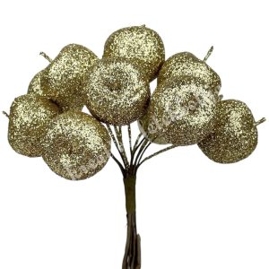 Betűzős alma, csillámos arany, 2x2,5 cm, 12 db/csokor