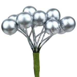 Betűzős hungarocell bogyó, ezüst, 1 cm, 12 db/csokor