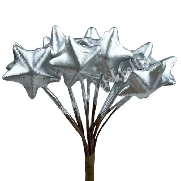 Betűzős hungarocell csillag, ezüst, 1,8x1,8 cm, 12 db/csokor