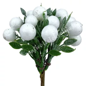 Csillámos bogyós pick, fehér, 12 cm