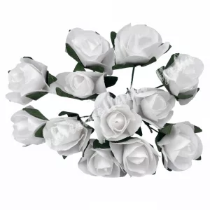 Papír rózsacsokor, fehér, 2 cm, 12 szál/csomag