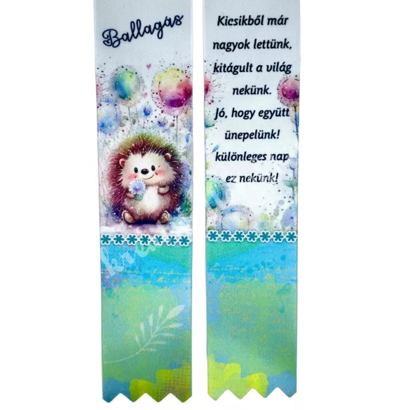 Ballagó szalag, sünivel, "Ballagás" felirattal, 4 cm