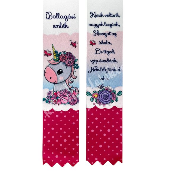 Ballagó szalag, unikornissal, "Ballagási emlék" felirattal, 4 cm