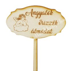   Beszúrós dísz, tábla, Angyalok őrizzék álmodat, 9,8x20,5 cm