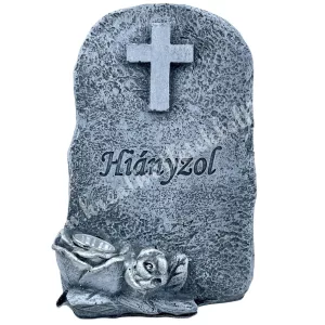 Polyresin sírkő kereszttel, napelemes, 9x13 cm