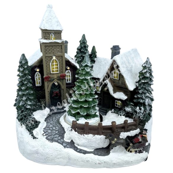 Polyresin LED-es dioráma, 19,5x18 cm