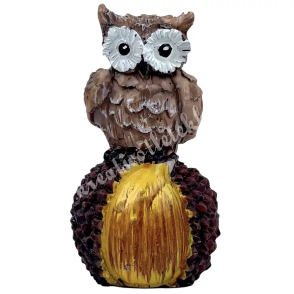 Polyresin bagoly gesztenyén, 3x5 cm
