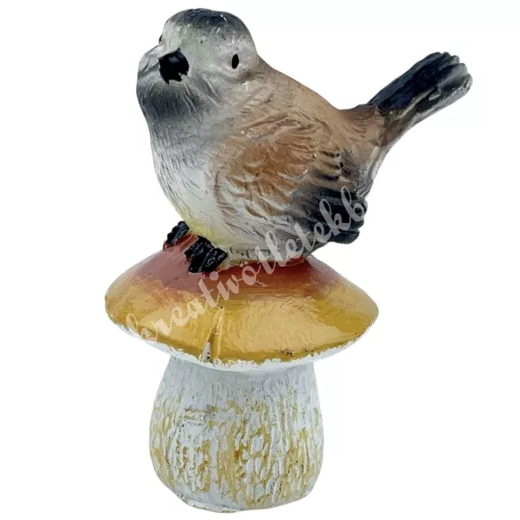 Polyresin madár gombán, 4x5,5 cm