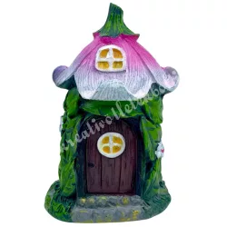 Polyresin virágház, rózsaszín tetővel, 7x11 cm