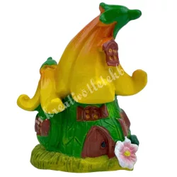 Polyresin házikó, narancssárga tetővel, 5x6 cm