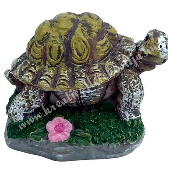 Polyresin teknős, zöld-barna, 3,7x3,5 cm